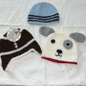 Bundle of three knitted baby hats